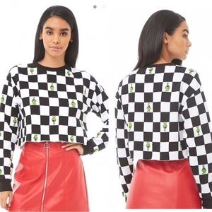 F21 X GRINCH Checker Crop Crew Sweatshirt | Women’s Size Small